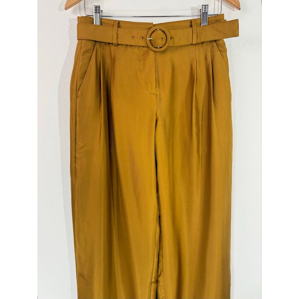 J.Crew Collection Silk Twill High Rise Belted Wide Leg Trouser Golden Brandy 2 - Picture 4 of 12